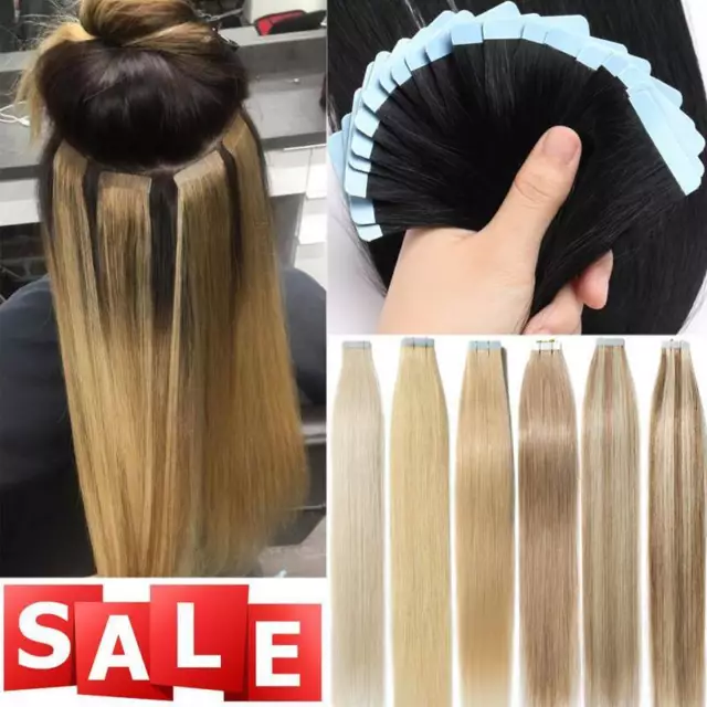 150G+ DICK Tape In On Remy Echthaar Extensions 60 Tressen Haarverlängerung Glatt