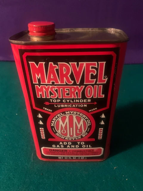 VINTAGE MARVEL MYSTERY OIL CAN Top Cylinder Lubrication 32 oz 1 Qt
