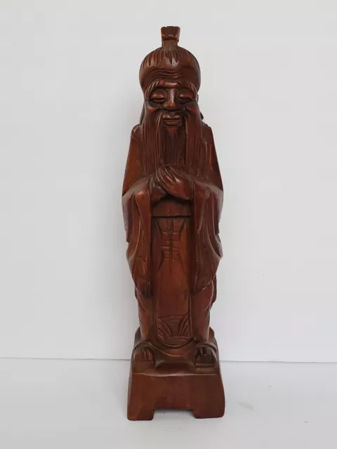 Wooden Hand Carved *Confucius* Asian Chinese Figurine Statue Man Vintage