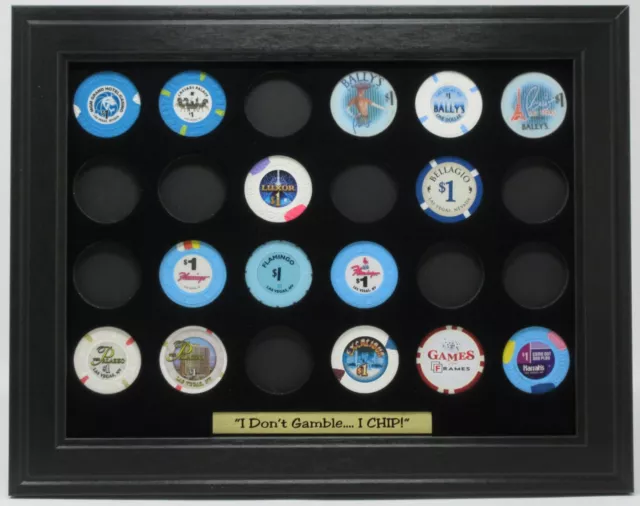 24 CASINO POKER CHIPS (NOT INCLUDED) WALL DISPLAY PICTURE FRAME W/PLATE 12" x 9"