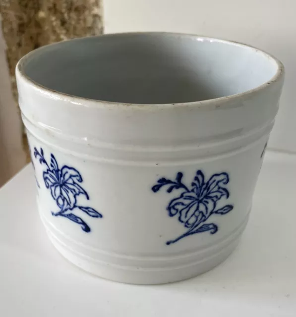 Ancien Bas De Beurrier En Gres De St Uze Ou St Vallier Decors Fleurs Bleues Deco