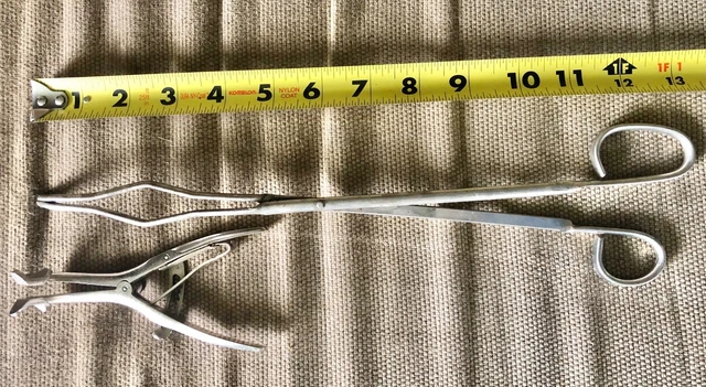 Vintage Excello 4104 13-1/2" Long Forceps - Germany + Unknown surgical tool