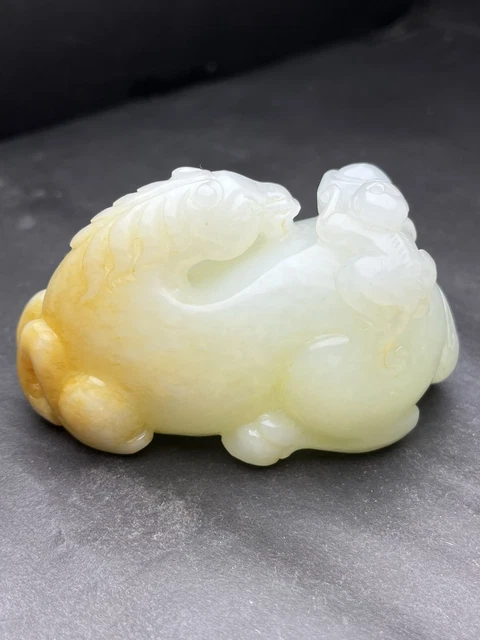 Chinese Exquisite Handmade Monkey Horse carving Hetian Jade Statue