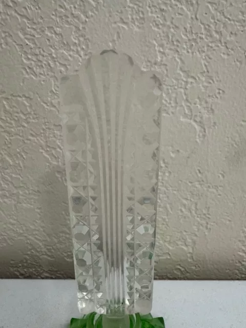 Vintage Czech Glass or Crystal Green & Clear Perfume Bottle w/ Tall Stopper 2