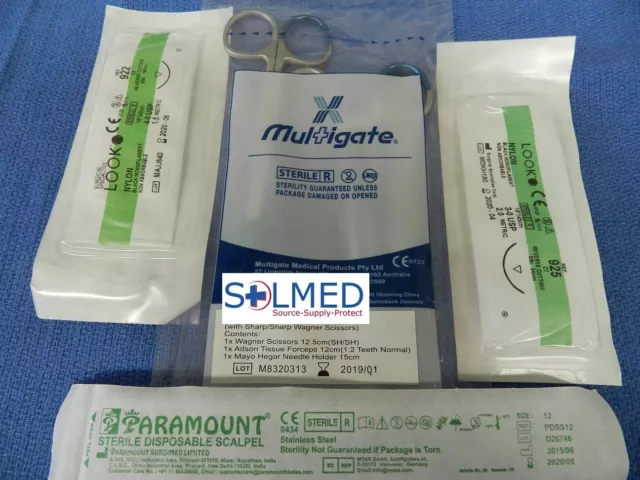 SUTURE KIT STERILE INSTRUMENTS SUTURES USP 3 & 4 PREMIUM 304 STAINLESS STEEL No2 2
