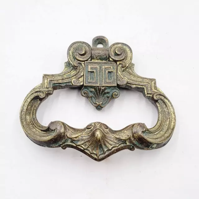 Large Antique Brass Drawer Pull Salvaged Hardware Ornate Design