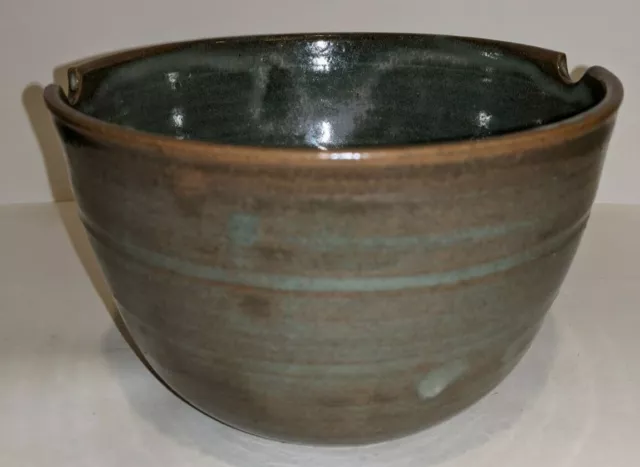 Art Pottery Stoneware Green Turquoise Planter Bowl 6" - Artist Stamp