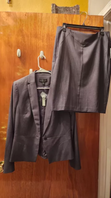 NWT Worthington Womens Suit Jacket Blazer & Pencil Skirt Set Outfit Size 12 Grey