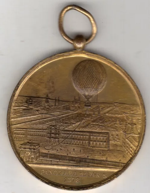 1878 French Medal Panorama of Paris Ascension of Steam Balloon by Henry Giffard