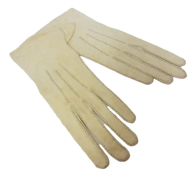 Vintage Kid Leather Gloves SMALL Driving Cream Handmade 1950s size 6