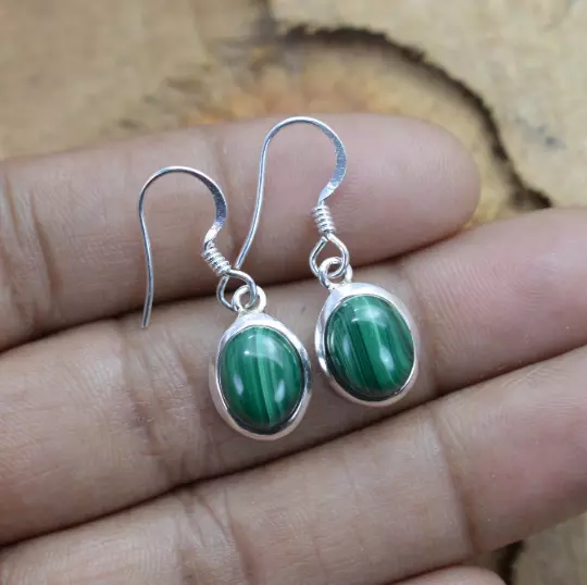 Orecchino Gancio Argento Sterling 925 Verde Malachite