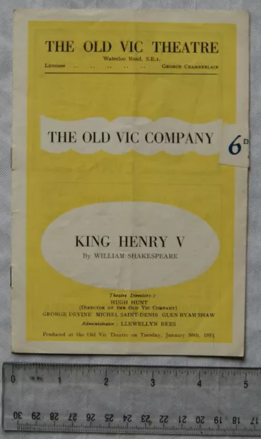 1951 programme King Henry V, The Old Vic Theatre