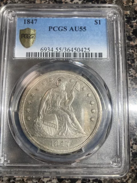 1847 Seated Liberty Dollar PCGS AU-55 True View Toning Original High Grade