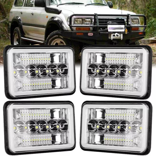 4PCS 4x6'' LED Headlights Hi/Lo Beam DRL For Toyota Landcruiser 60 61 80 Series