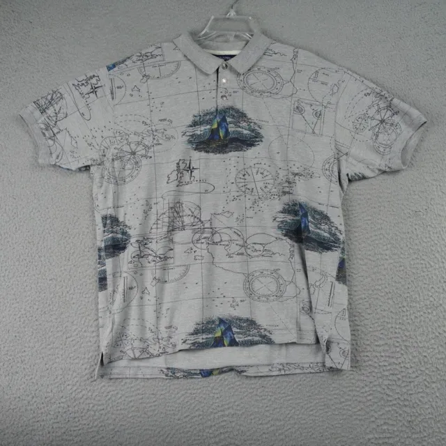VINTAGE REGATTA POLO Shirt Mens XL All Over Print Nautical Navigation ...