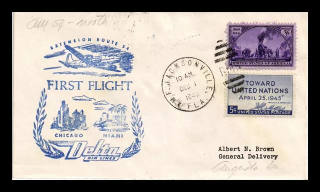 Dr Jim Stamps Us Cover Delta Airlines First Flight Air Mail Jacksonville Florida