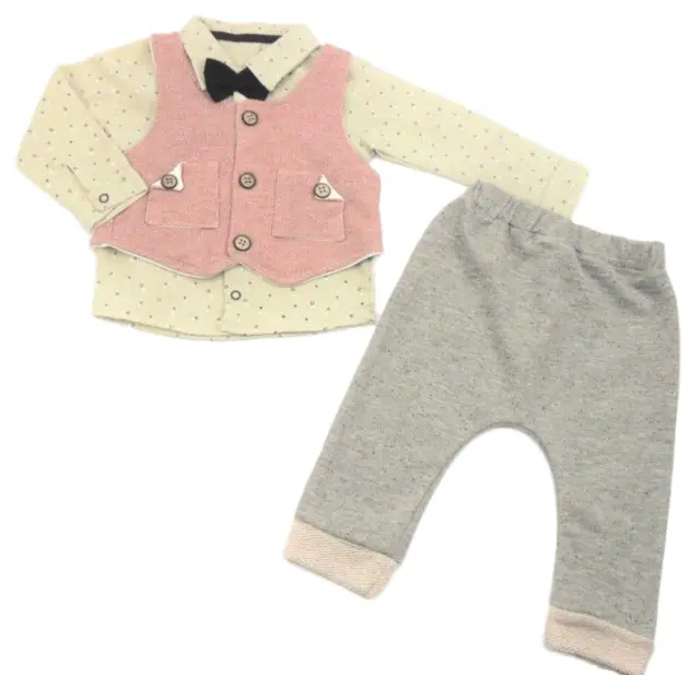 3tlg Babyset Anzug schick Hemd Hose Weste Fliege Fein cool Outfit 68 74 80/86