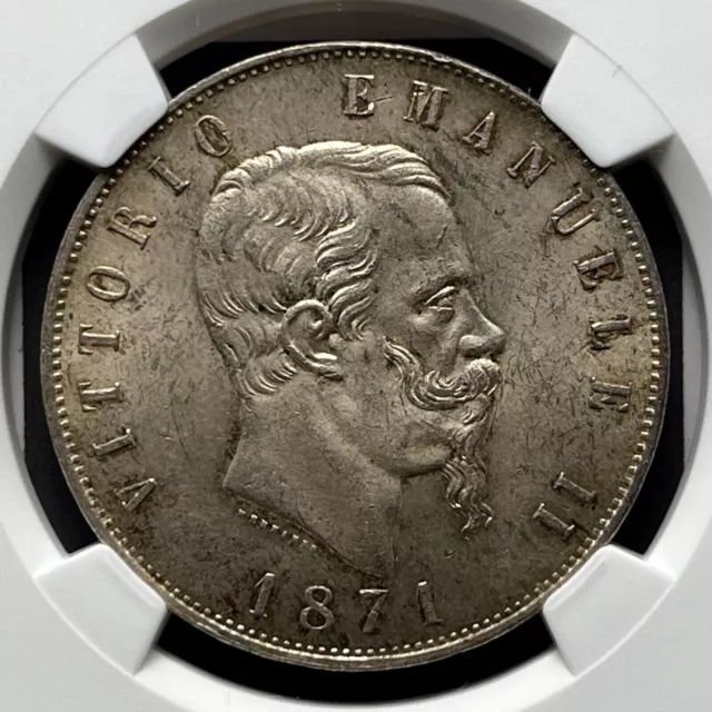 5 Lire - Scudo Sannitico - 1871 - Milano - Argento - Slab - Ngc Ms62