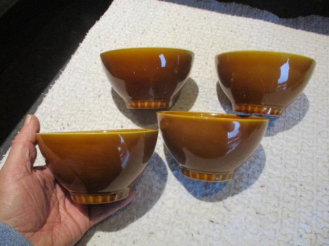 Lot De 4 Bols à Soupe Anciens En Céramique Marron, Fabrication Générique