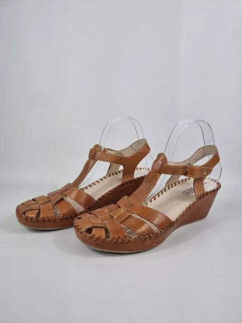 pikolinos tan brown wedge 2.5" women sandals leather size 6.5 eur 40 comfortable