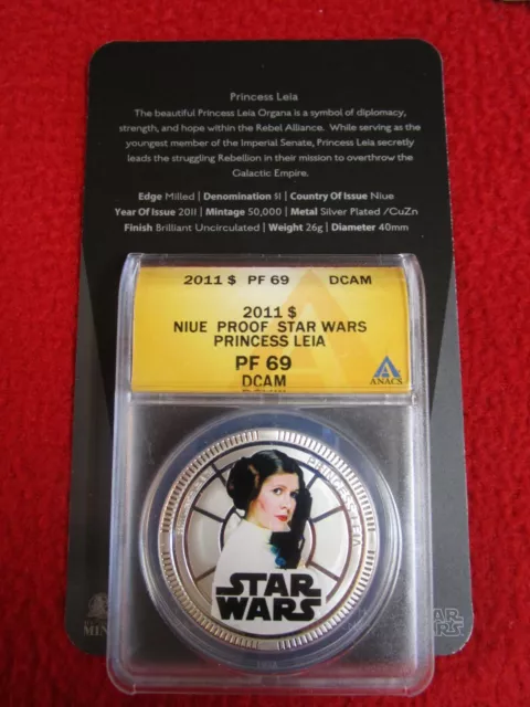 2011 Niue $1 Star Wars Princess Leia ANACS PF69 Disney ngc w/ COA! Silvered