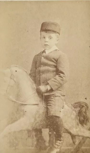 Antique 1890's Boy Riding Rocking Horse CDV Photo Card