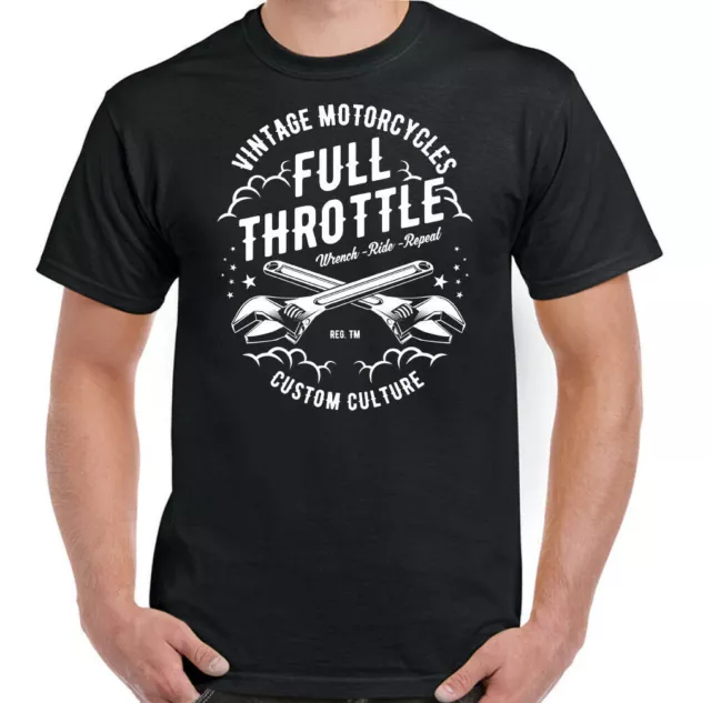 Biker T-Shirt Motorbike Motorcycle Full Throttle Mens Chopper Cafe Racer