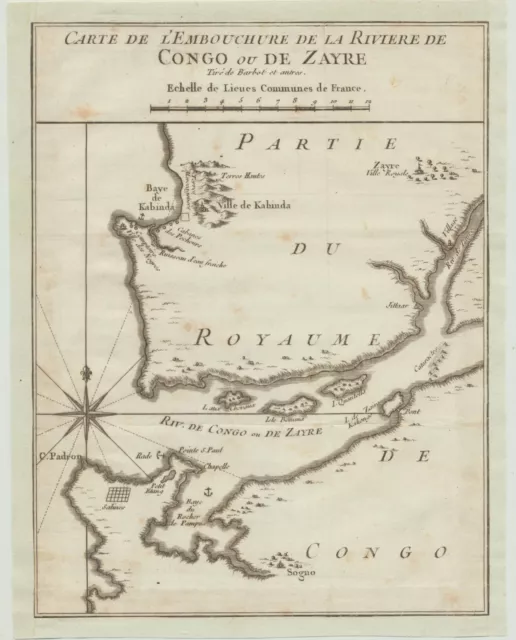 AFRIKA Kongo River Fluss Zaire Orig Kupferstich Bellin  Landkarte 1747 Windrose