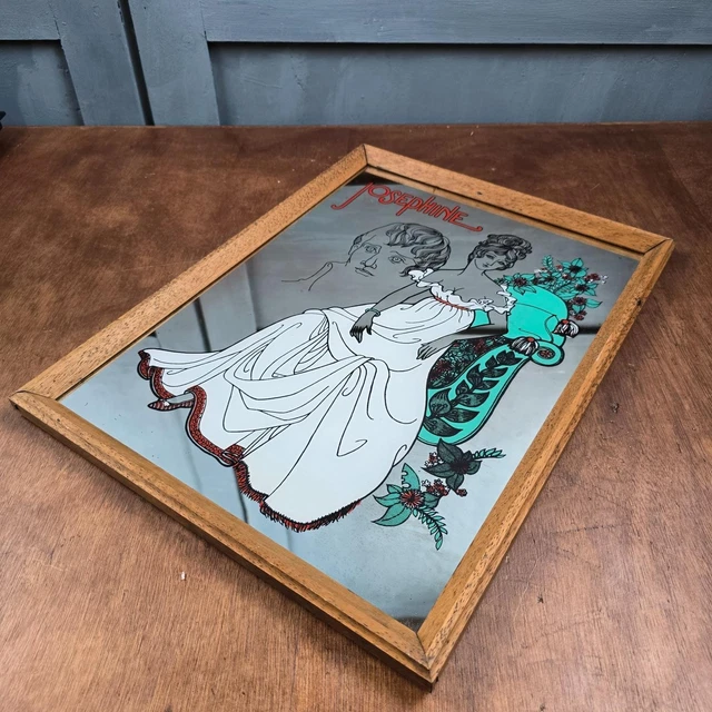 Miroir Sérigraphié Vintage 70's Par Davies - Femme Nue Et Oiseau Bleu