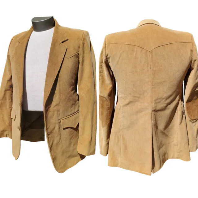 Pioneer Wear 70s Western Jacket Blazer Sport Coat Corduroy Cowhide Men's 38L Tan