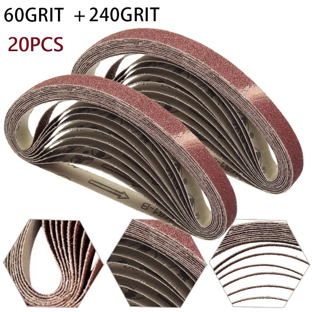 Aluminum Oxide Sanding Belt 20pcs 60/240Grit For Grinding For M10 Sander Adapter