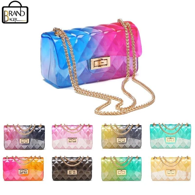 Gradient Candy Clear Colorful Shoulder Bag Transparent jelly Chain Messenger Bag