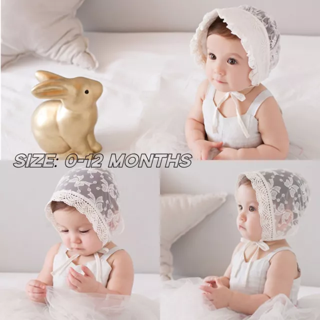 Baby girl infant christening lace bonnet hat newborn sunhat beanie 2