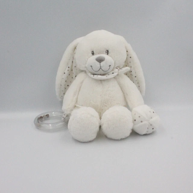 Doudou lapin blanc gris pois hochet balle POMMETTE - 25079