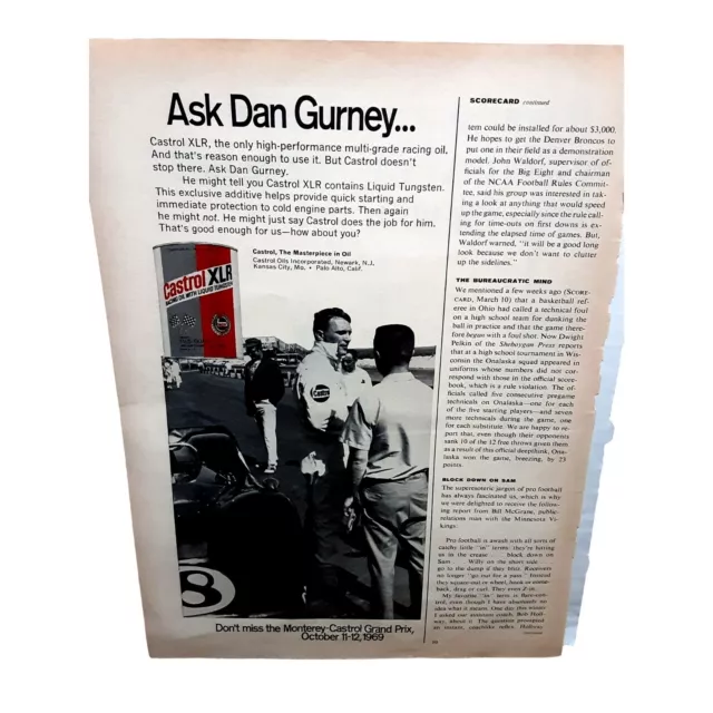 Dan Gurney Castrol ad Wall Street Journal Ad 1969 Original Print Ad