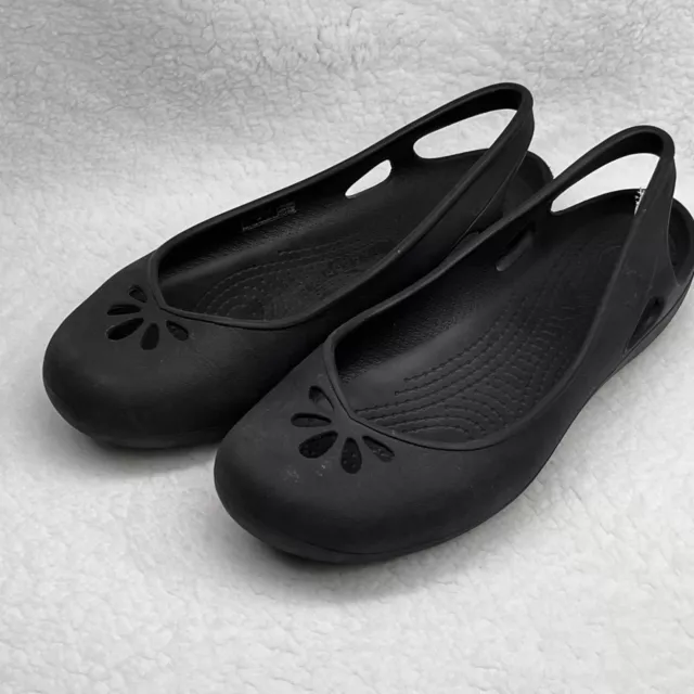 Crocs Malindi Womens Flat Shoes Black 8 Sling Back Cut Out Round Toe Slip On