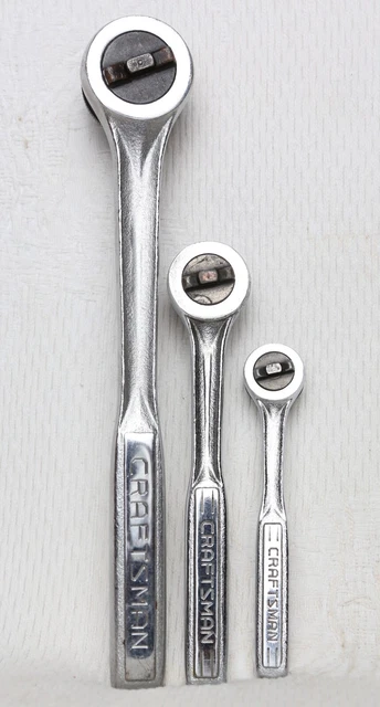 Vintage Sears Craftsman 1/2",3/8",1/4" Thumb Wheel Ratchet Set 3pc
