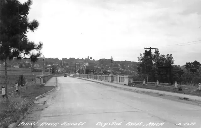Rppc Paint River Bridge Crystal Falls Michigan Real Photo Postcard