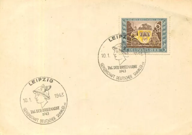 Briefmarke "Postkutsche - Tag der Briefmarke 1943" - Mi. 828 mit Ersttagsstemp.