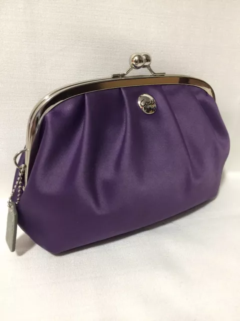 Coach Framed Kisslock Evening Cluch Elegant Purple Satin Silver Mini Bag