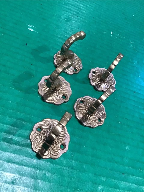 Lot of 5 VTG Brass Ornate Small Hook  Wall Decor Shabby  Coat Robe Towel Reclaim 2