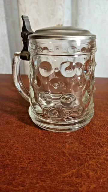 Boccale da birra/Birra Seidel in vetro con coperchio Rein Zinn FV