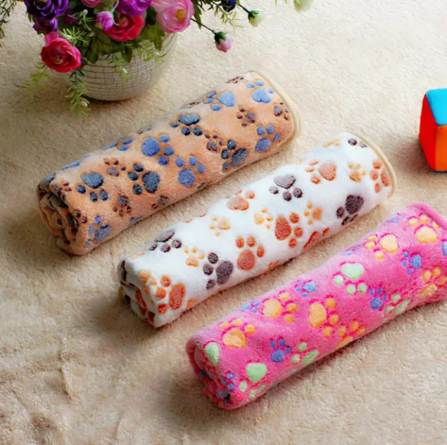 Soft Fleece Warm Pet Blanket Small Paw Print Cat Dog Puppy Bed Mat Sofa Cushion