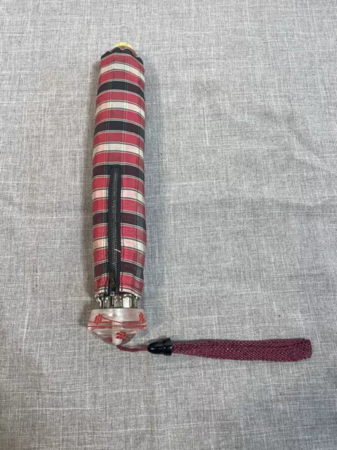 Vintage Clear Lucite Flower handle Red Striped 34”Umbrella
