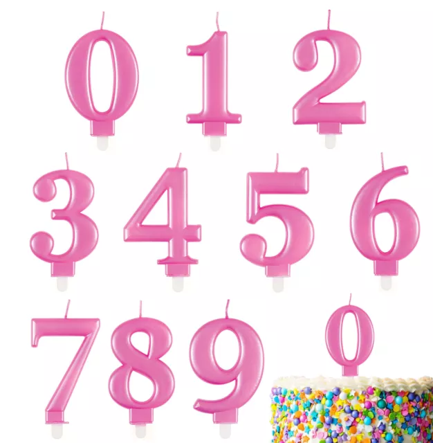 Pink Metallic Number Candle - Party Cake Cupcake Age Topper Happy Birthday 0 - 9