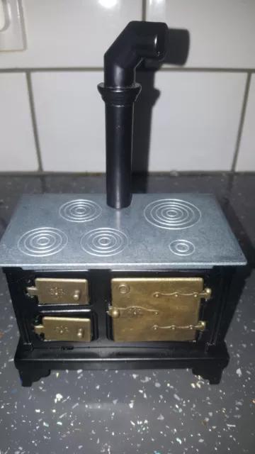 Dolls House Old Fashioned Black Metal Range Stove Miniature 1:12th Kitchen