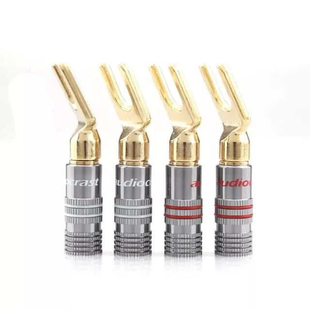 4pcs Gold Plated Y Type Spade Speaker Plugs HIFI Audio Cable Screw Connector