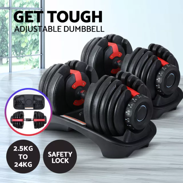 Everfit 2Pcs 24kg Adjustable Dumbbell Weight Dumbbells Plates Home Gym Exercise