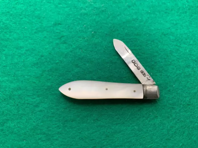 Antique Silver Mother Of Pearl Folding Fruit Pocket Knife Sterling Silver D11