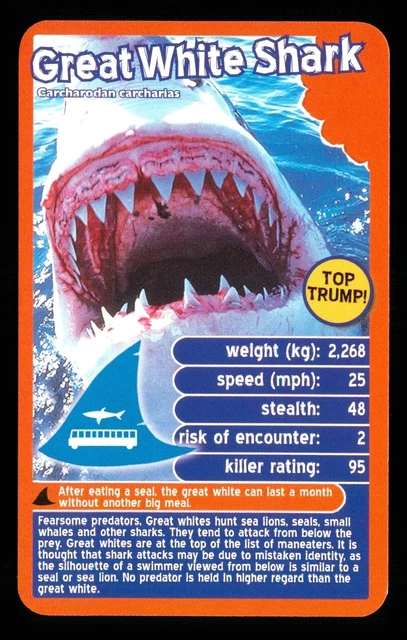 1 x info card deadliest predator Great White Shark - R114